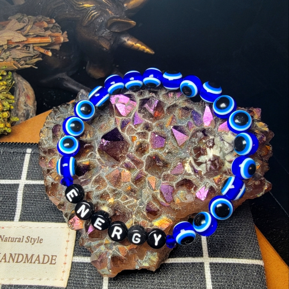 Energy Evil Eye HANDMADE Beaded Word Bracelet